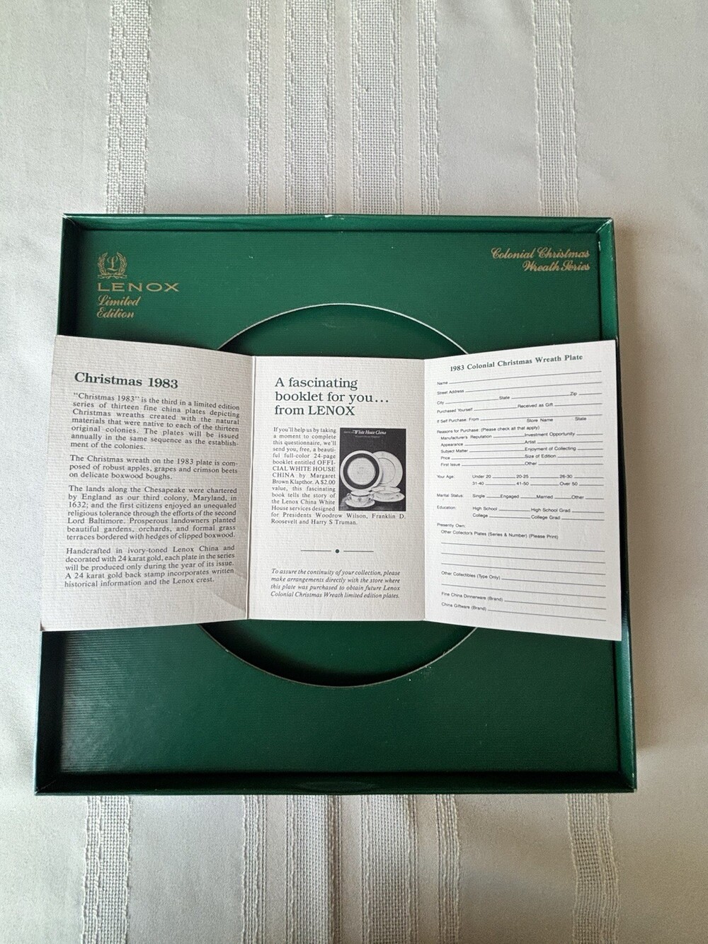 Lot of 3 Lenox Colonial Christmas Wreath Plates 1982 1983 1984 Boxes Pamphlets - Picture 11 of 16